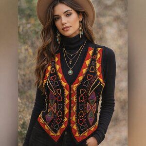 🌟 Vintage Carole Little Sport Beaded Wooden Button Vest – Size XL